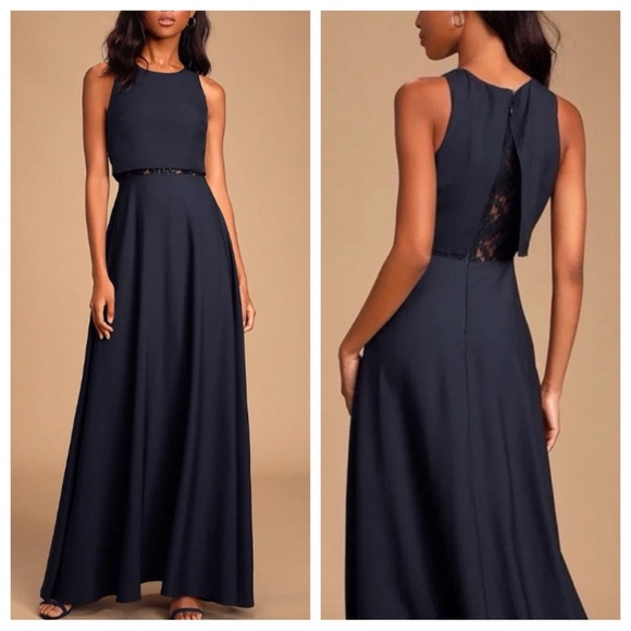 New! Lulu's True Lover Lace Backless Maxi Dress Navy Blue nwt 33916 - Picture 1 of 15